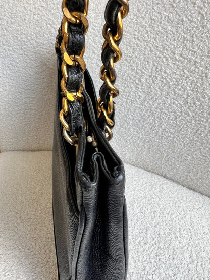 Chanel Vintage Black Caviar Chain Tote with 24k Gold Hardware