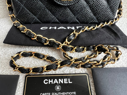 Chanel Square Mini Classic Flap in Black Caviar with gold hardware