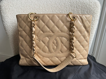 Chanel Beige Caviar Grand Shopper Tote gold hardware (GST)