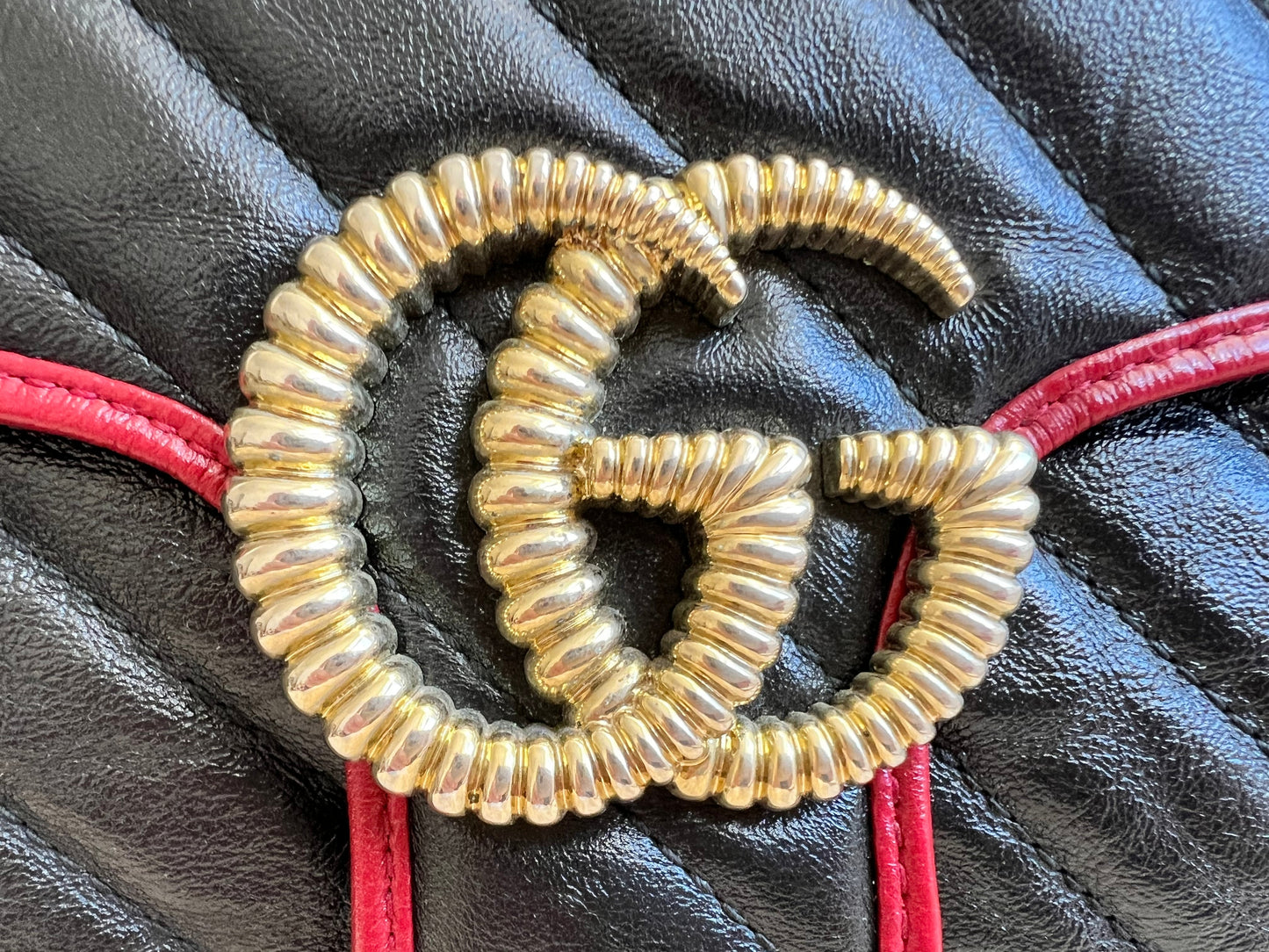 Gucci GG Black and Red Torchon Marmont Small Shoulder Bag