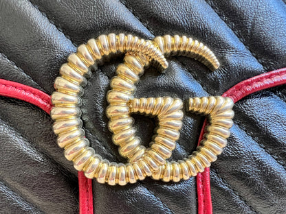 Gucci GG Black and Red Torchon Marmont Small Shoulder Bag