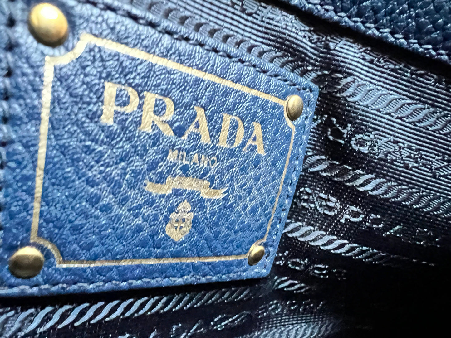 Prada Blue Vitello Daino Two Way Tote