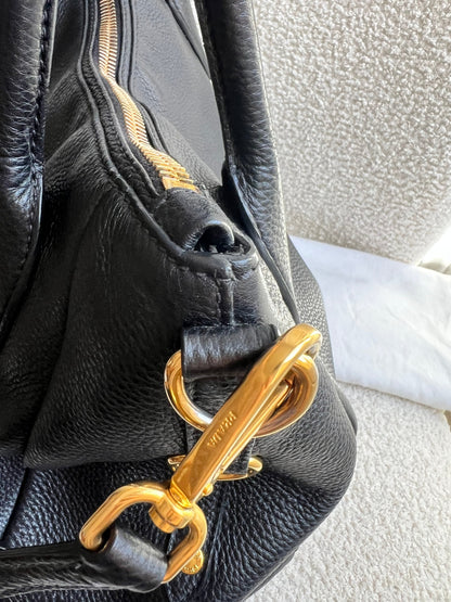 Prada Black Vitello Daino Leather Sacca 2 Manici Hobo Bag