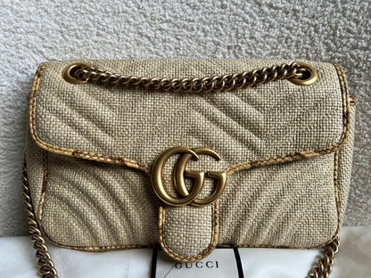 Gucci GG Beige Raffia Marmont Small Shoulder Bag (RRP £1,570)