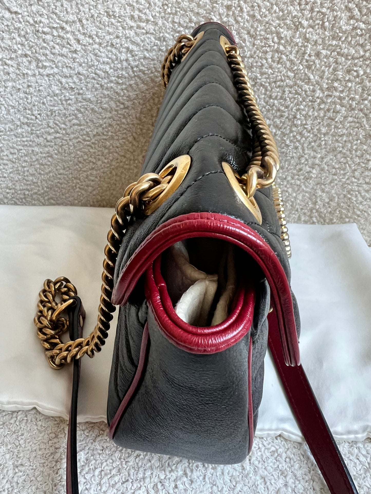 Gucci GG Black and Red Torchon Marmont Small Shoulder Bag