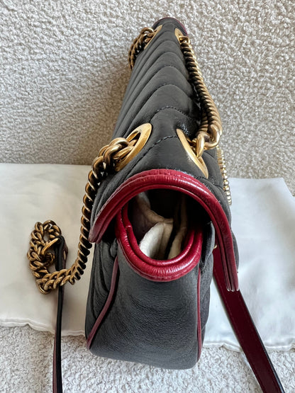 Gucci GG Black and Red Torchon Marmont Small Shoulder Bag
