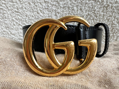 Gucci GG Marmont Black Leather Belt with Gold Buckle (RRP £395)