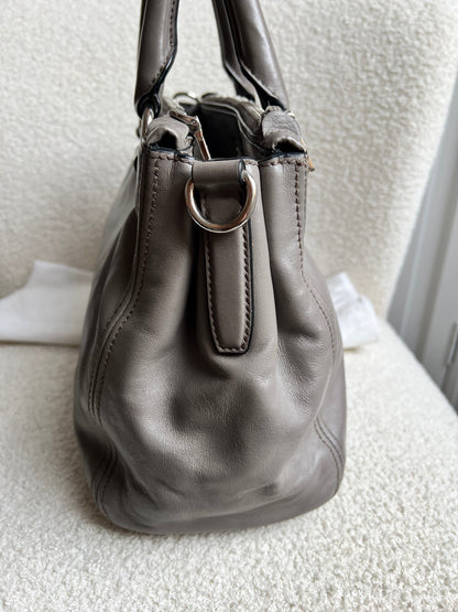 Prada Grey Double Zip Two Way Tote in Grey Soft Calf