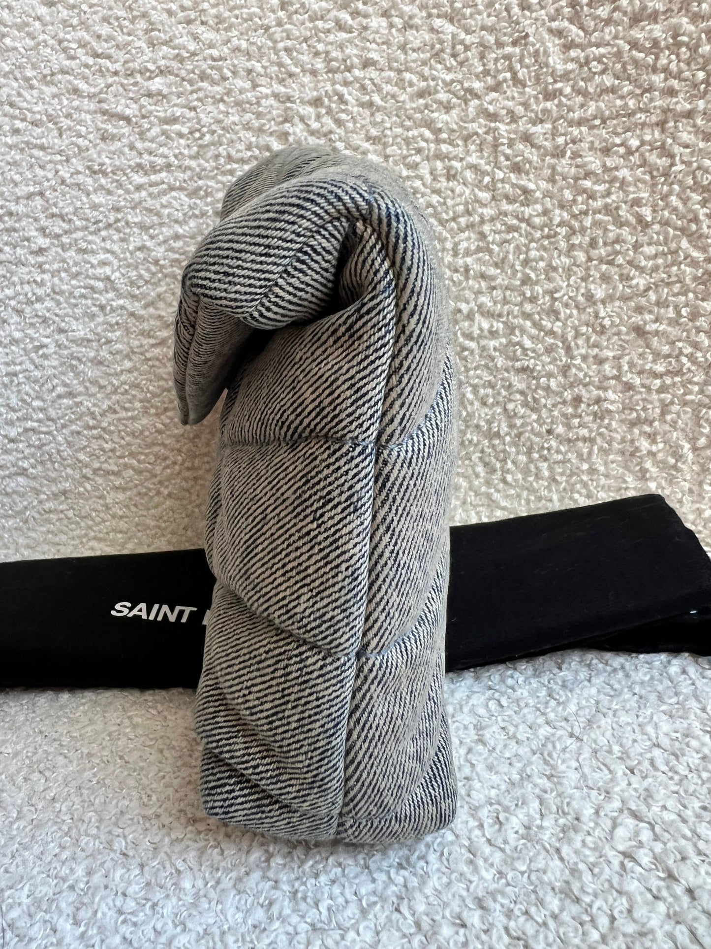 Yves Saint Laurent (YSL) Puffer Clutch Pouch in Blue Quilted Denim (RRP £710)
