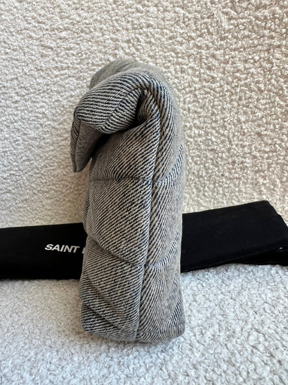 Yves Saint Laurent (YSL) Puffer Clutch Pouch in Blue Quilted Denim (RRP £710)