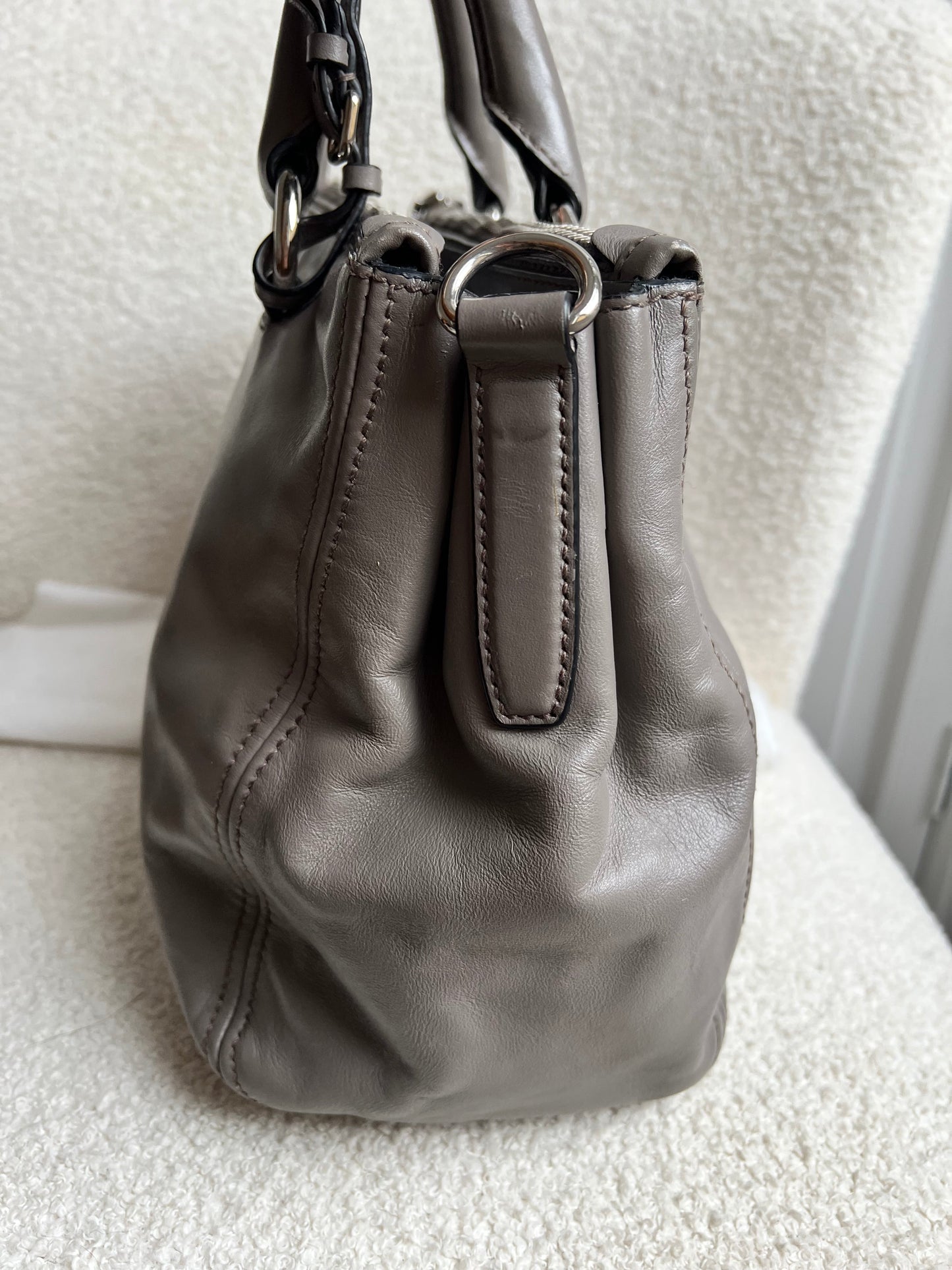 Prada Grey Double Zip Two Way Tote in Grey Soft Calf