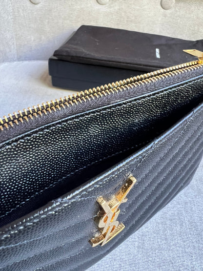Yves Saint Laurent (YSL) Black Cassandra Zip Pouch (RRP £365)