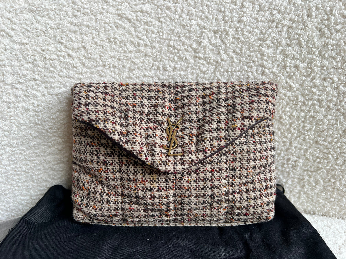 Yves Saint Laurent (YSL) Puffer Clutch Pouch in Tweed (RRP £710)