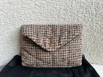 Yves Saint Laurent (YSL) Puffer Clutch Pouch in Tweed (RRP £710)
