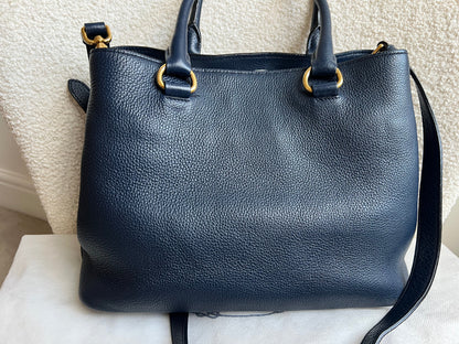 Prada Blue Vitello Daino Two Way Tote