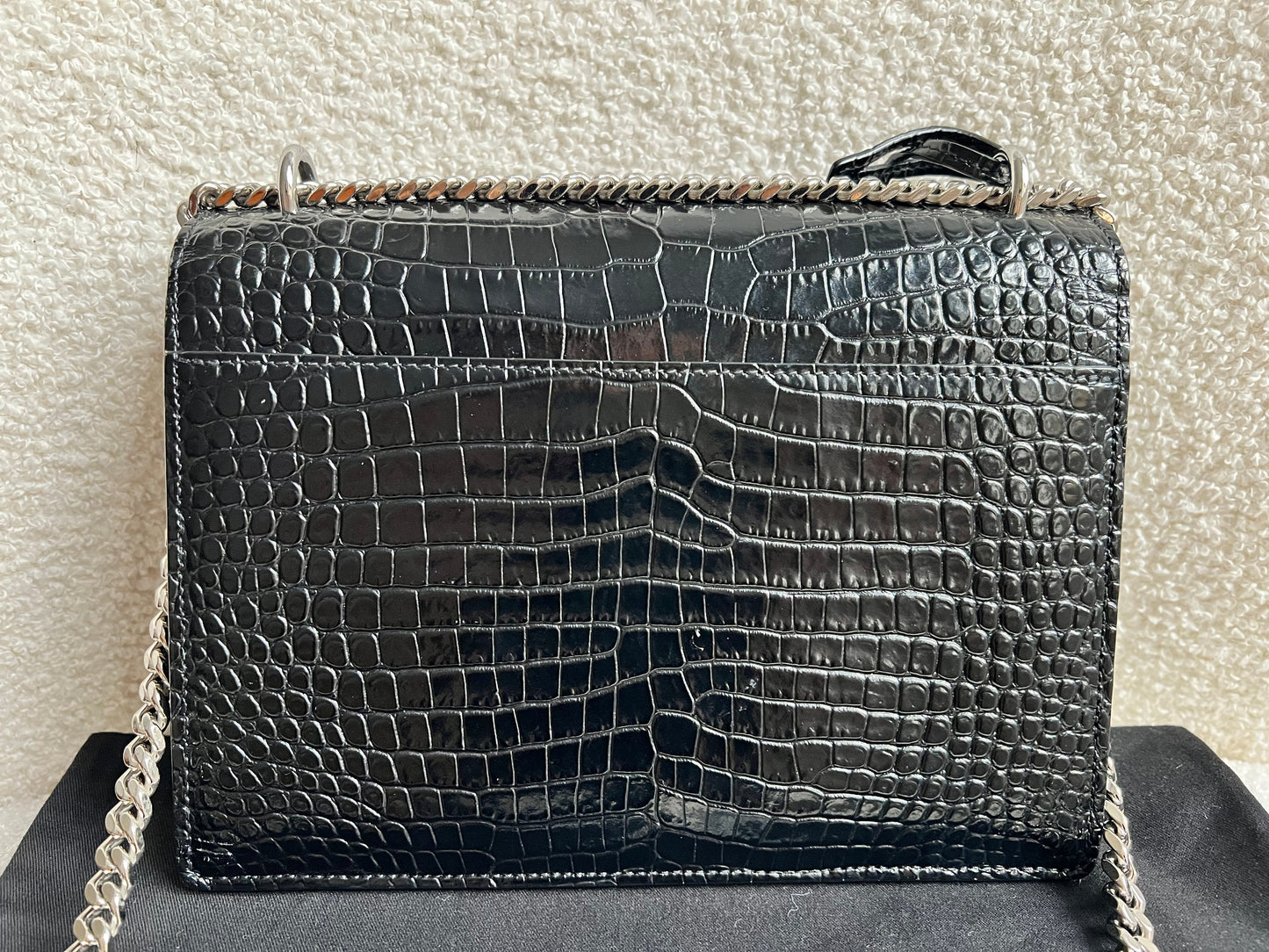 Yves Saint Laurent (YSL) Black Croc Medium Sunset with Silver Hardware (RRP £2,200)