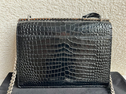Yves Saint Laurent (YSL) Black Croc Medium Sunset with Silver Hardware (RRP £2,200)