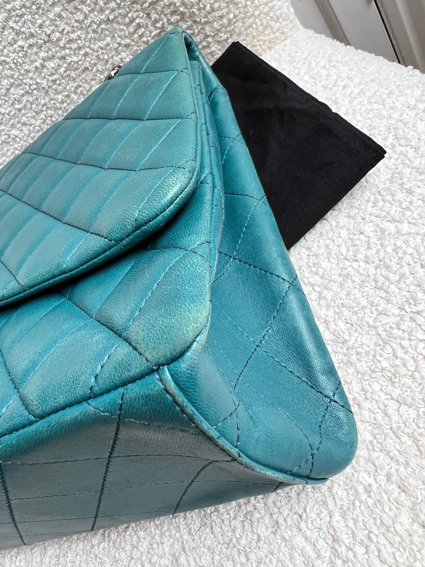 Chanel Maxi Single Flap in Teal Lambskin Silver Hardware