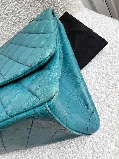 Chanel Maxi Single Flap in Teal Lambskin Silver Hardware