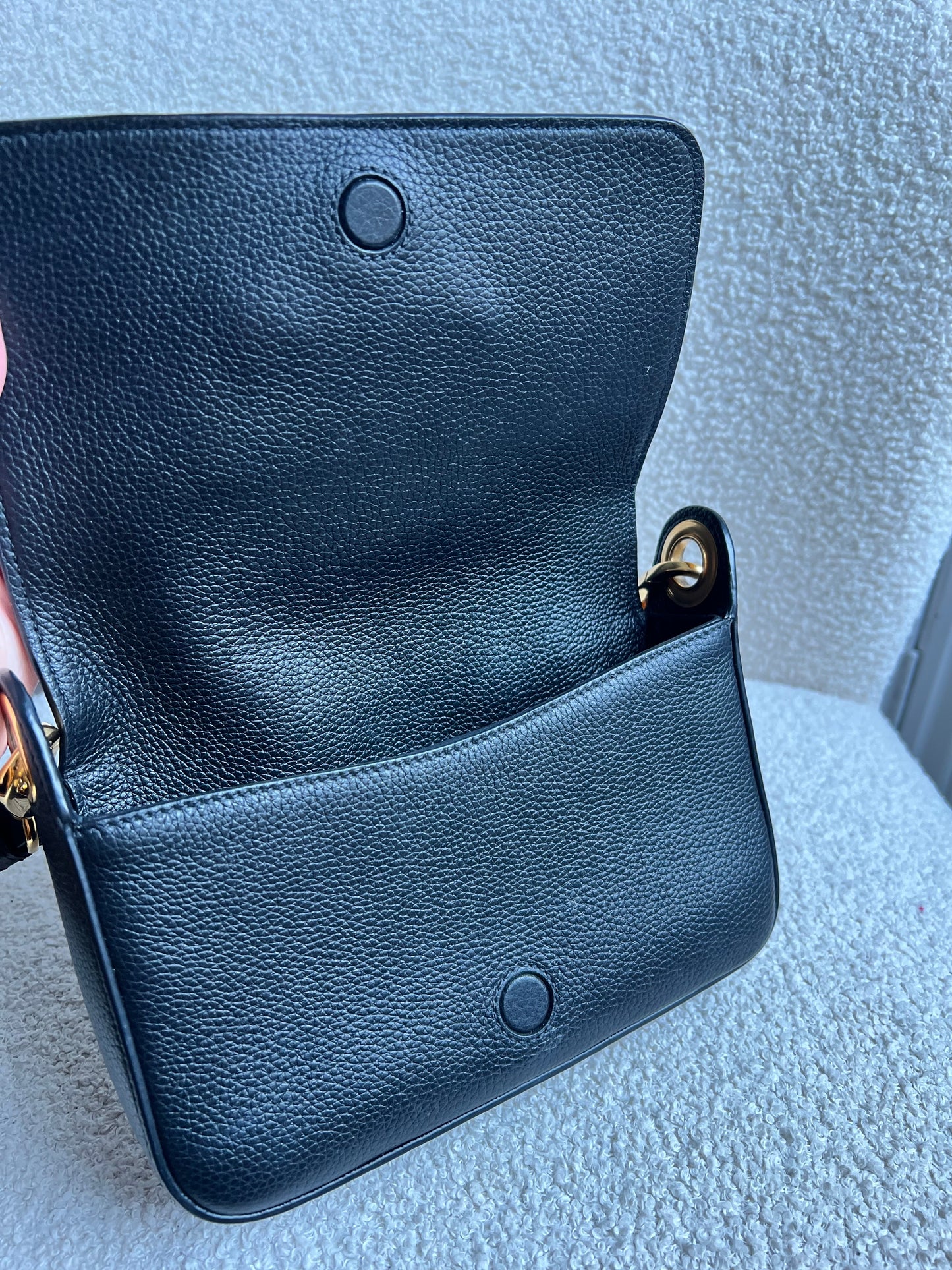 Prada Vitello Phoenix Black Small Leather Crossbody Bag Web Stripe Strap