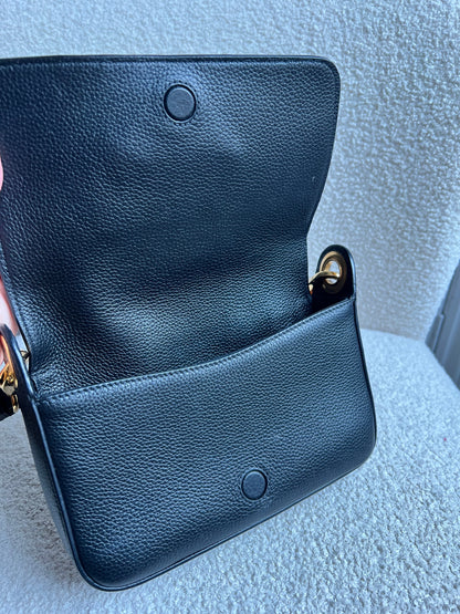 Prada Vitello Phoenix Black Small Leather Crossbody Bag Web Stripe Strap