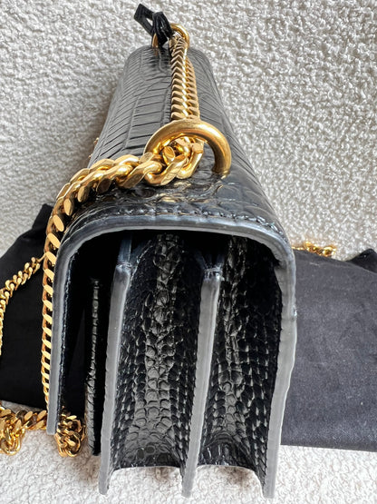 Yves Saint Laurent (YSL) Black Croc Medium Sunset with Gold Hardware (RRP £2,230)