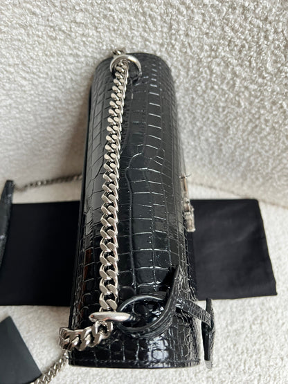 Yves Saint Laurent (YSL) Black Croc Medium Sunset with Silver Hardware (RRP £2,200)