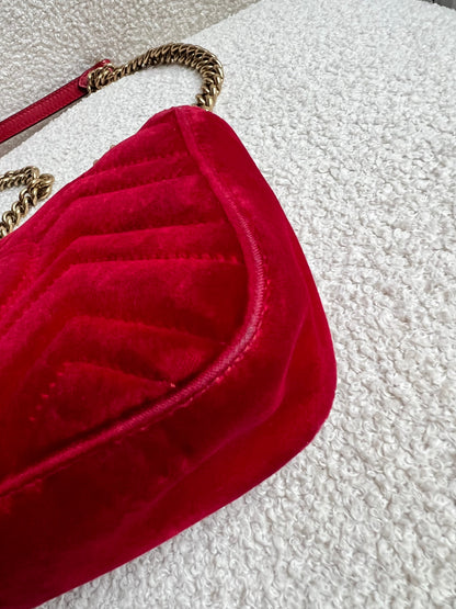 Gucci GG Mini Red Velvet Marmont Mini Shoulder Bag (RRP £1295)