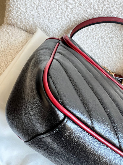Gucci GG Black and Red Torchon Marmont Small Shoulder Bag