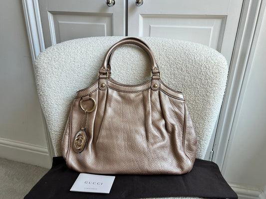 Gucci Winter Rose Leather Medium Sukey Tote Bag