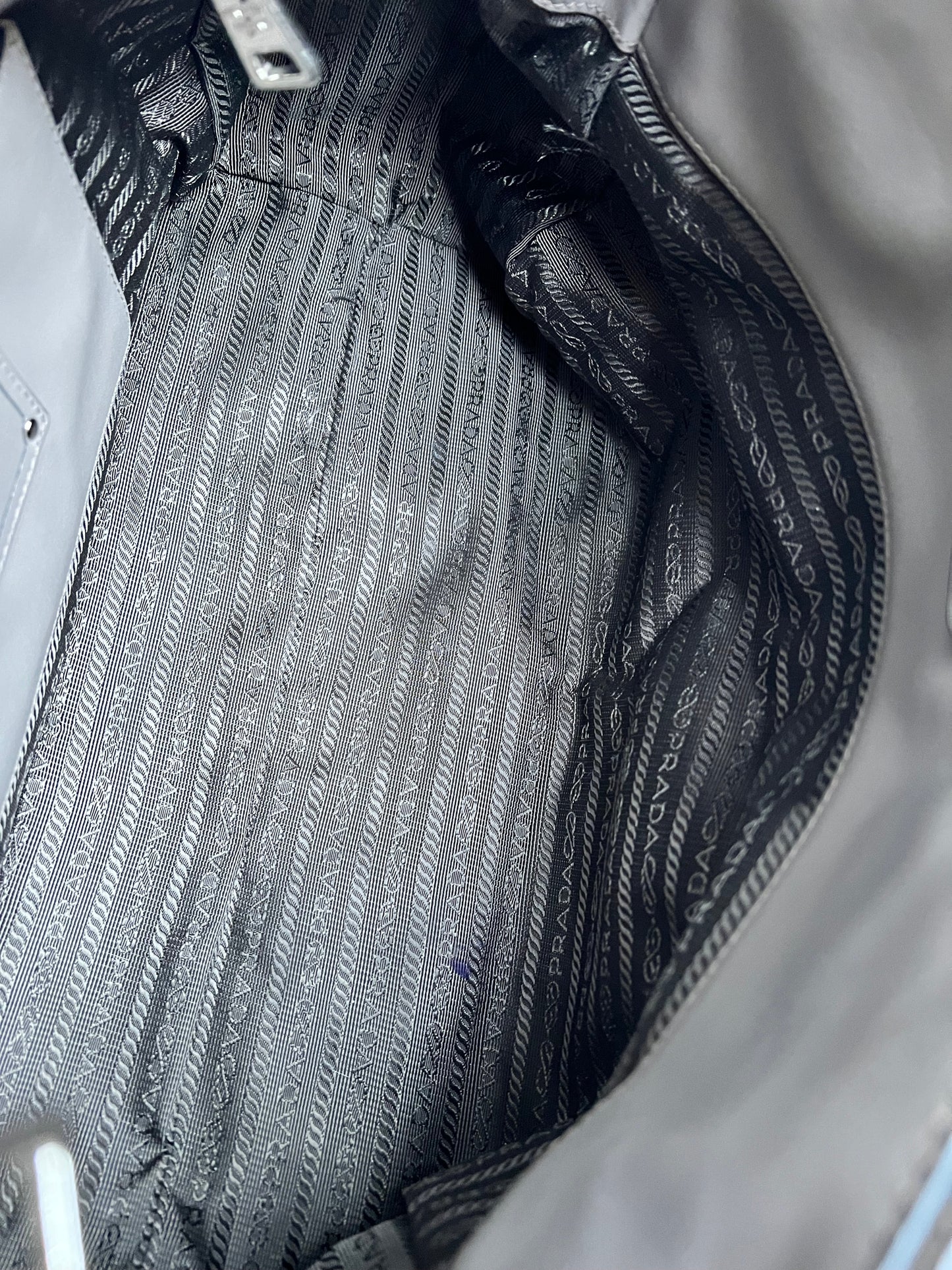 Prada Grey Double Zip Two Way Tote in Grey Soft Calf