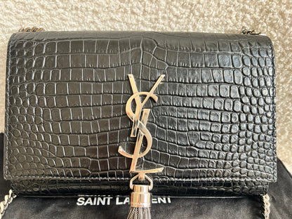 Yves Saint Laurent (YSL) Black Croc Small Kate with Silver Hardware (RRP £1,925)