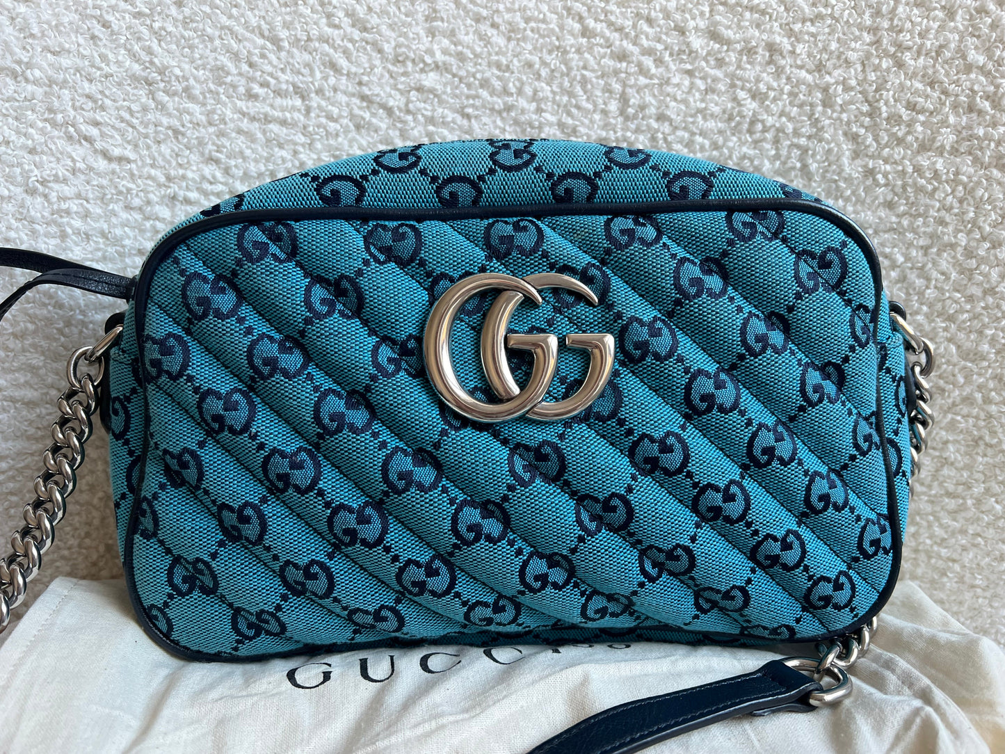 Gucci GG Marmont Blue Canvas Small Shoulder Bag (RRP £1050)