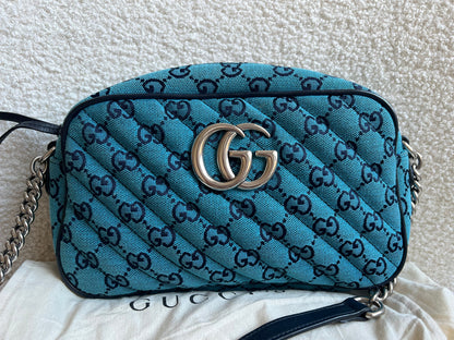 Gucci GG Marmont Blue Canvas Small Shoulder Bag (RRP £1050)