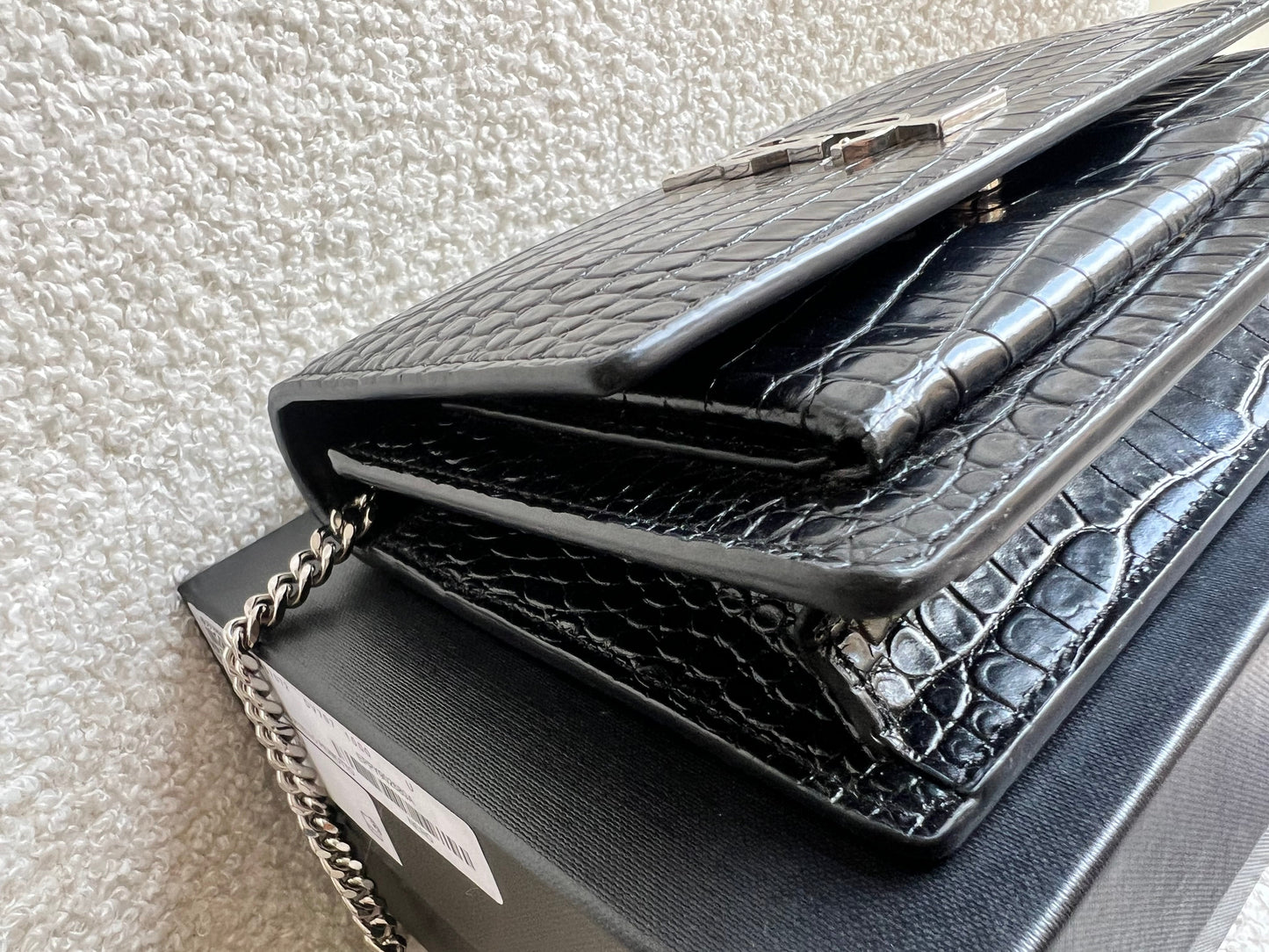 Yves Saint Laurent (YSL) Black Croc Mini Sunset Top Handle (RRP £1,445)