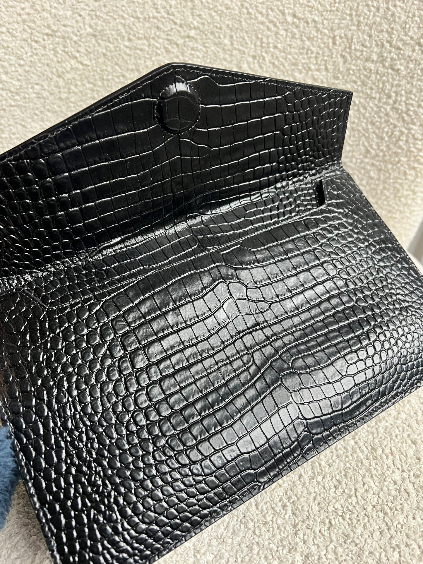 Yves Saint Laurent (YSL) Black Croc Uptown Pouch Clutch (RRP £580)