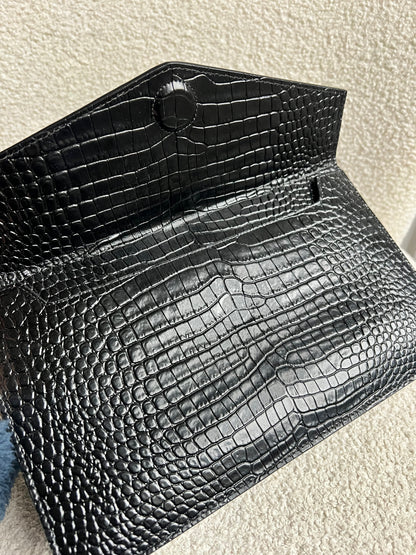 Yves Saint Laurent (YSL) Black Croc Uptown Pouch Clutch (RRP £580)