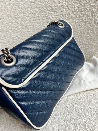 Gucci GG Navy and White Torchon Marmont Small Shoulder Bag
