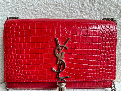 Yves Saint Laurent (YSL) Red Croc Small Kate with Silver Hardware (RRP £1,675)