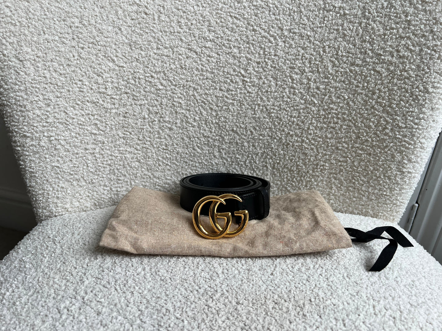 Gucci GG Marmont Black Leather Belt with Gold Buckle (RRP £395)
