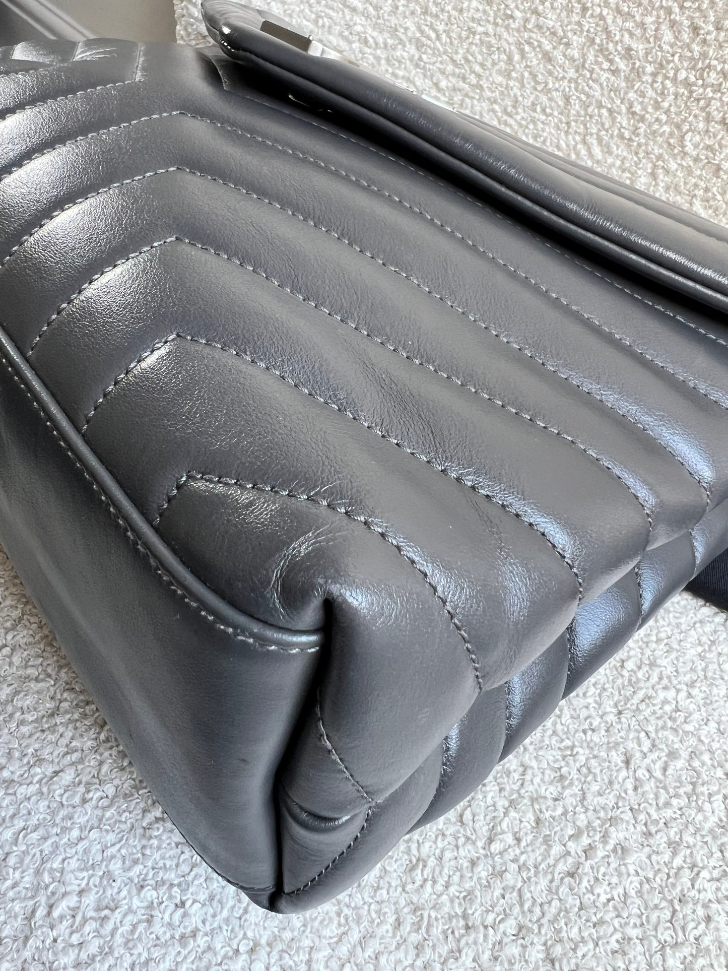 Yves Saint Laurent (YSL) Medium Grey Lou Lou Silver Hardware