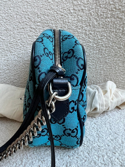 Gucci GG Marmont Blue Canvas Small Shoulder Bag (RRP £1050)