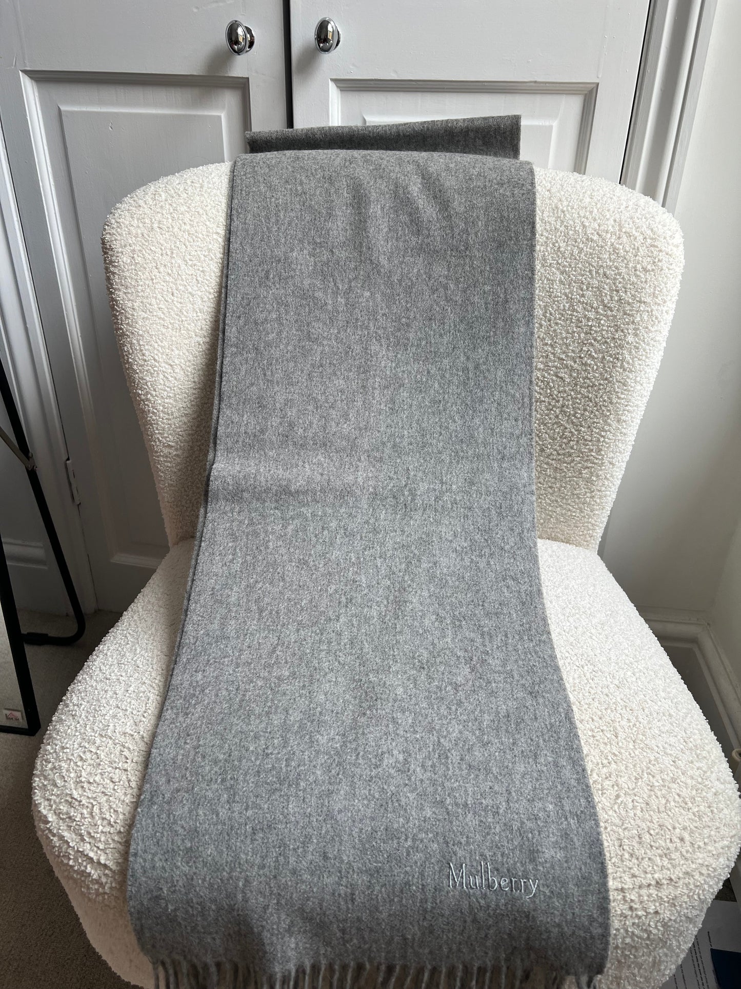Mulberry Solid Grey Merino Wool Scarf (RRP £135)