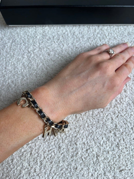 Chanel Leather Enchained Logo Charm Bracelet