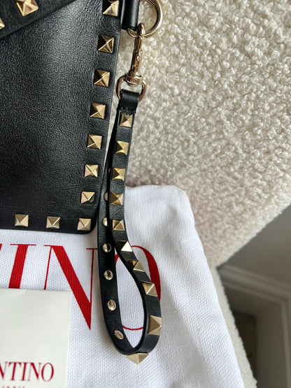 Valentino Garavani Rockstud Calfskin Clutch Pouch Black (RRP £570)