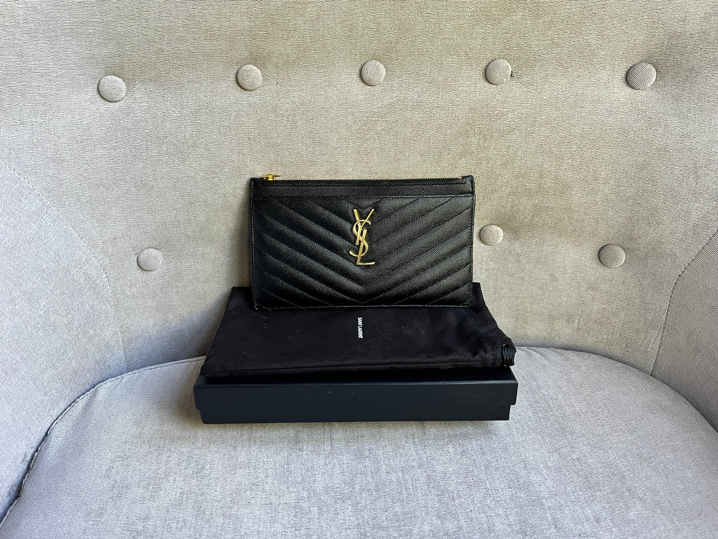 Yves Saint Laurent (YSL) Black Cassandra Zip Pouch (RRP £365)