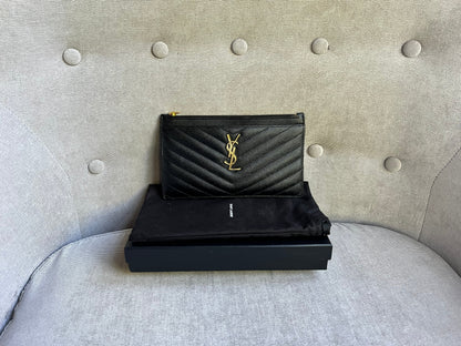 Yves Saint Laurent (YSL) Black Cassandra Zip Pouch (RRP £365)