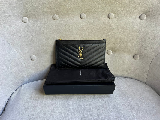 Yves Saint Laurent (YSL) Black Cassandra Zip Pouch (RRP £365)