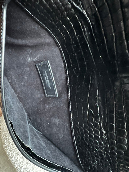 Yves Saint Laurent (YSL) Black Croc Uptown Pouch Clutch (RRP £580)
