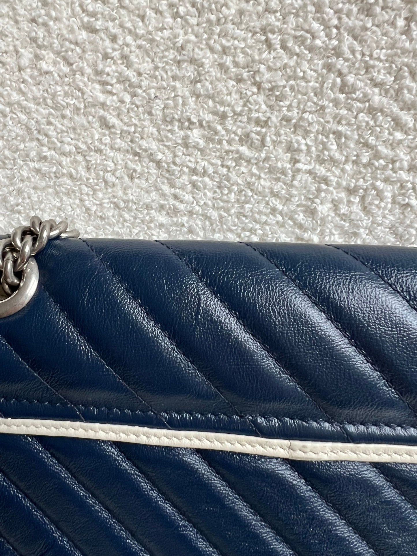 Gucci GG Navy and White Torchon Marmont Small Shoulder Bag